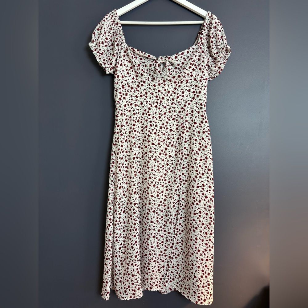 Trixxi Milkmaid Babydoll Coquette Midi Dress Slit White Red Roses Size Large